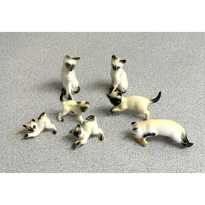 Vintage Hagen-Renaker Siamese Cat Figurines  Family Kittens Set of 7